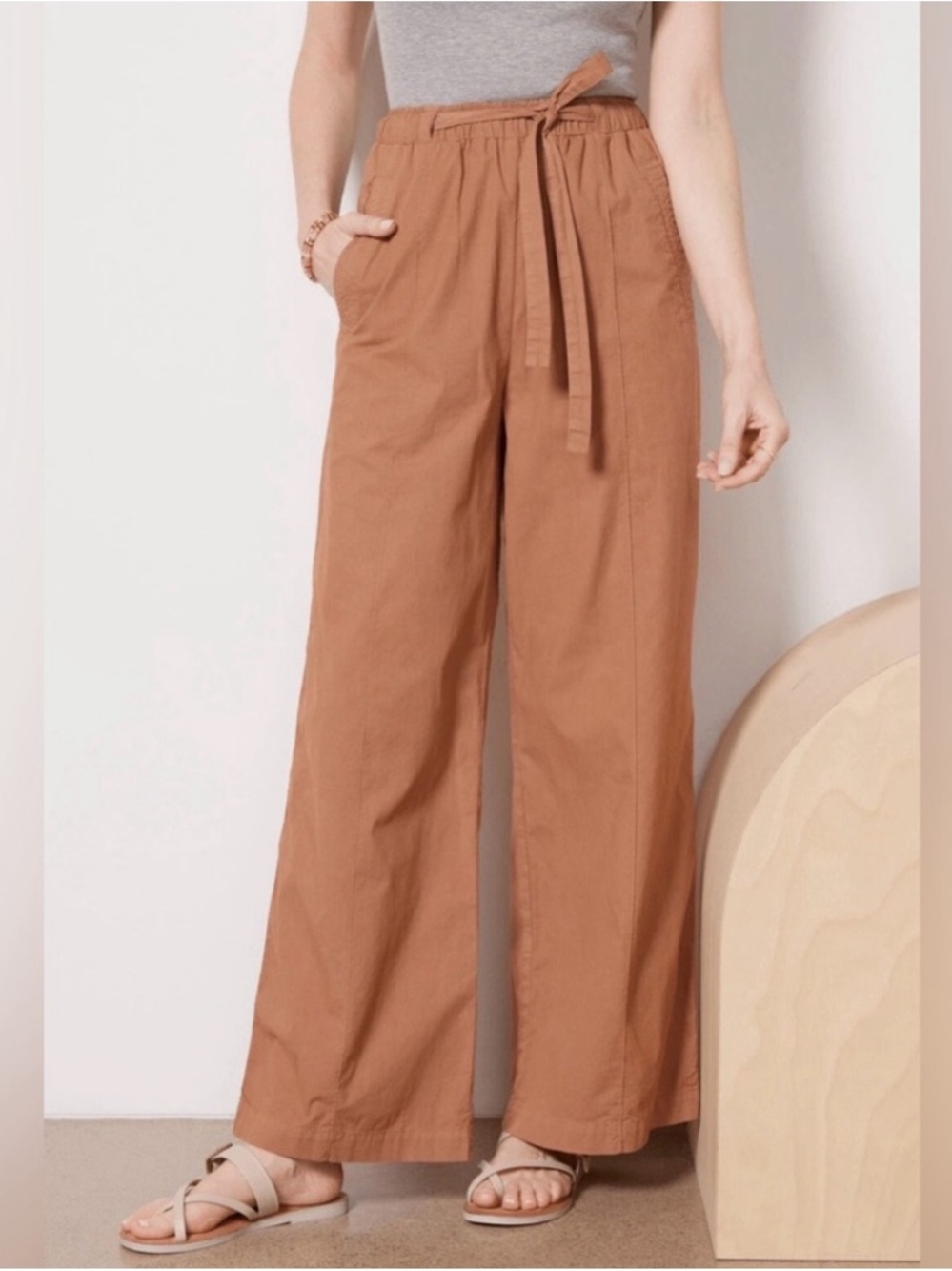 Monrow Cotton Poplin Wide Leg Pants Brown Size XS